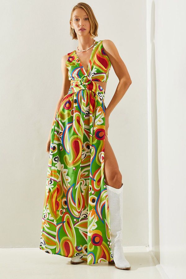 Bianco Lucci Bianco Lucci Women's Backless Kilos Cut Halter Neck Patterned Slit Detail Dress 22217