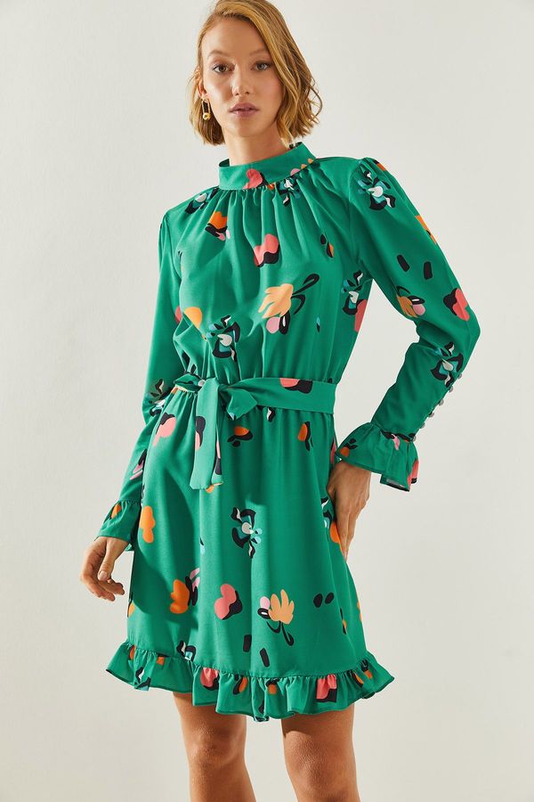 Bianco Lucci Bianco Lucci Women's Backless Skirt and Sleeves Ruffle Elastic Waist Patterned Dress 21404