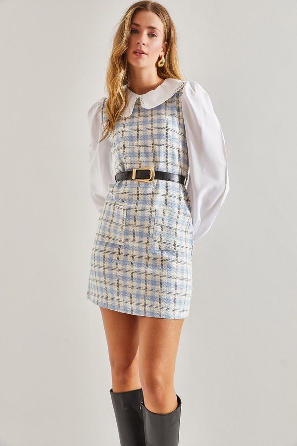 Bianco Lucci Bianco Lucci Women's Belted Plaid Patterned Collar Dress