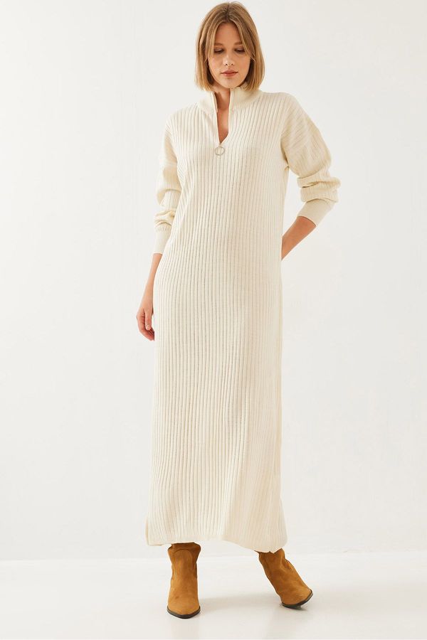 Bianco Lucci Bianco Lucci Women's Collar Zipper Long Knitwear Dress 15839