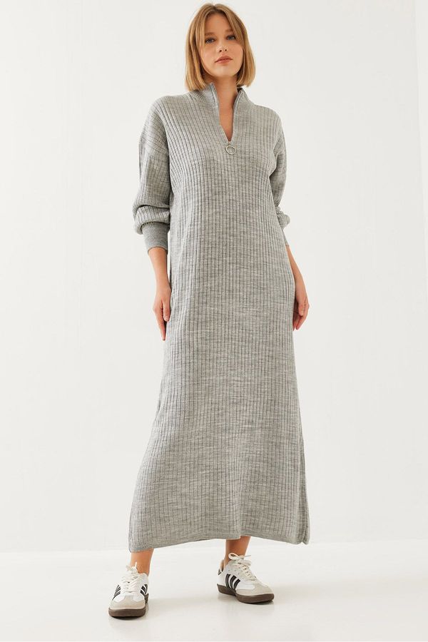 Bianco Lucci Bianco Lucci Women's Collar Zipper Long Knitwear Dress 15839