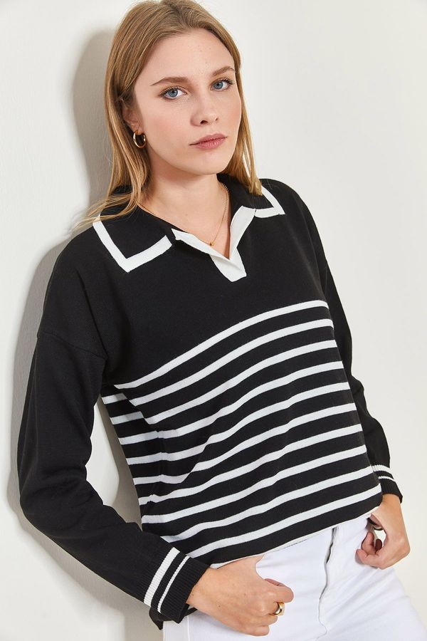 Bianco Lucci Bianco Lucci Women's Colorful Polo Neck Striped Sweater