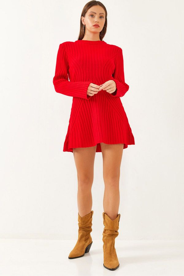 Bianco Lucci Bianco Lucci Women's Crew Neck Ribbed Mini Knit Dress