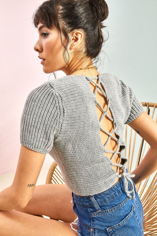 Bianco Lucci Bianco Lucci Women's Decollete Front Gathered Knitwear Blouse