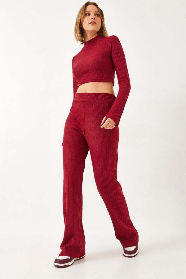 Bianco Lucci Bianco Lucci Women's Fingered Elastic Waisted Palazzo Pants Ribbed Bottom-Top Suit 0206