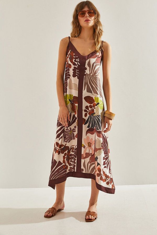 Bianco Lucci Bianco Lucci Women's Floral Patterned V-Neck Rope Strap Satin Dress