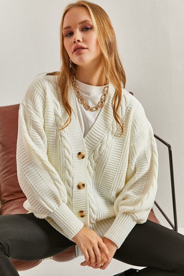 Bianco Lucci Bianco Lucci Women's Hair Braided Knitwear Cardigan