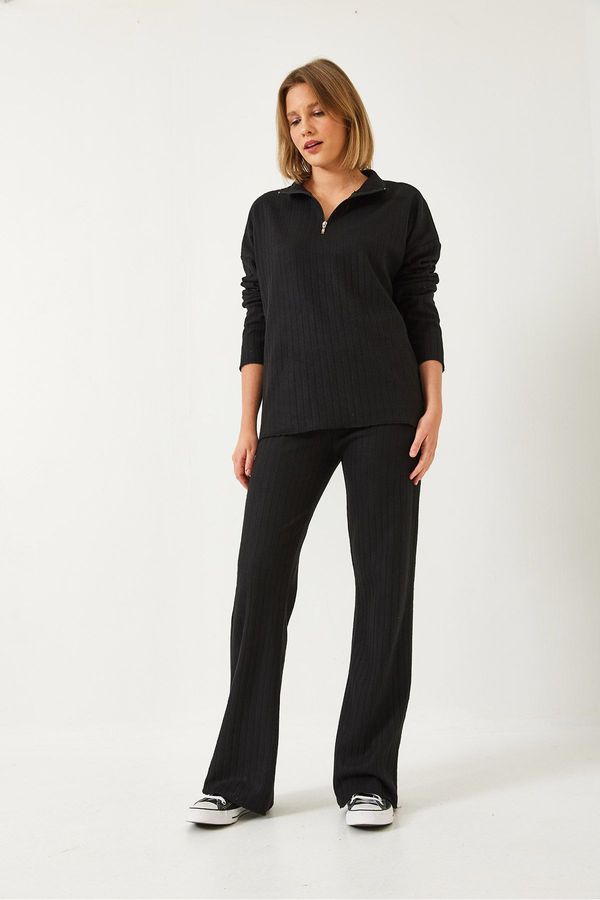 Bianco Lucci Bianco Lucci Women's Leg and Collar Zippered Degaje Bottom Top Set 0204