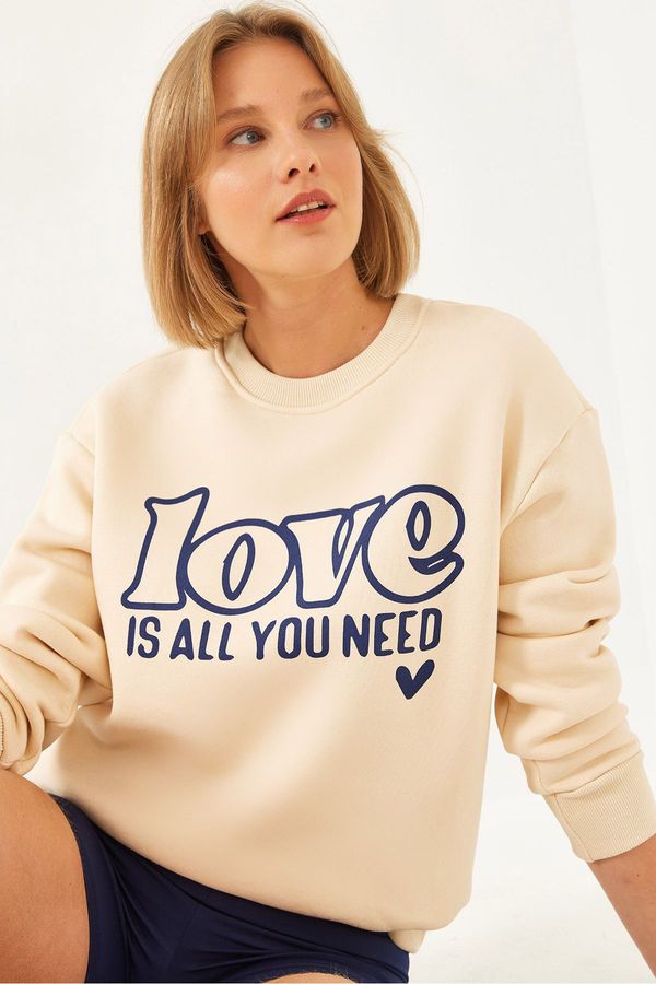 Bianco Lucci Bianco Lucci Women's Loose Cut Round Neck Sweatshirt MBHS022