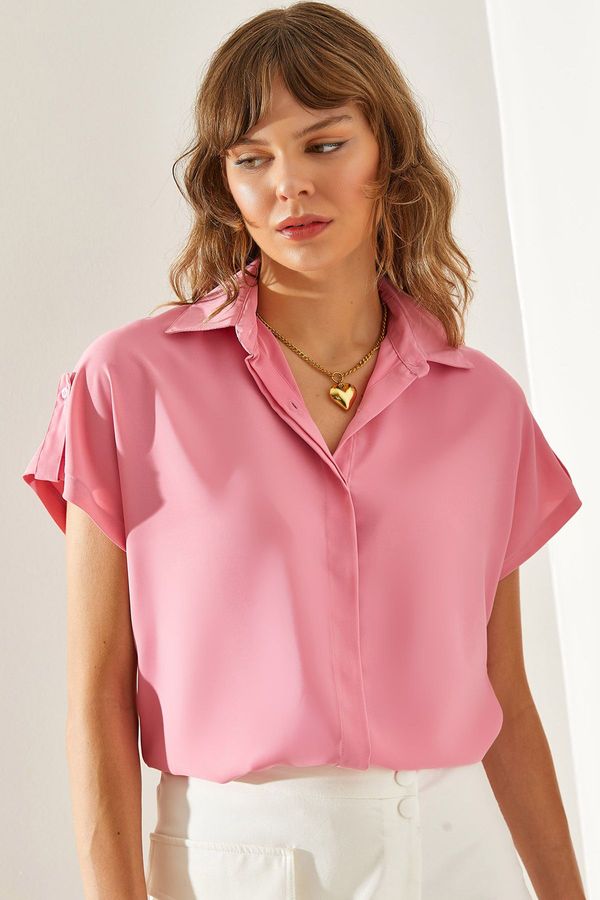 Bianco Lucci Bianco Lucci Women's Low Shoulder Fold Sleeve Detailed Slim Blouse