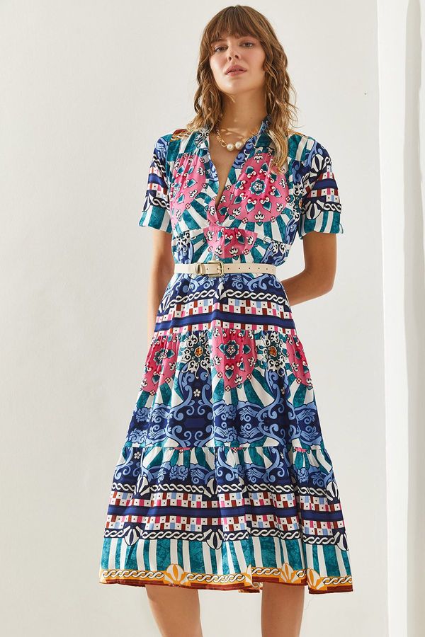 Bianco Lucci Bianco Lucci Women's Magnificent Collar Katkat Patterned Viscose Dress