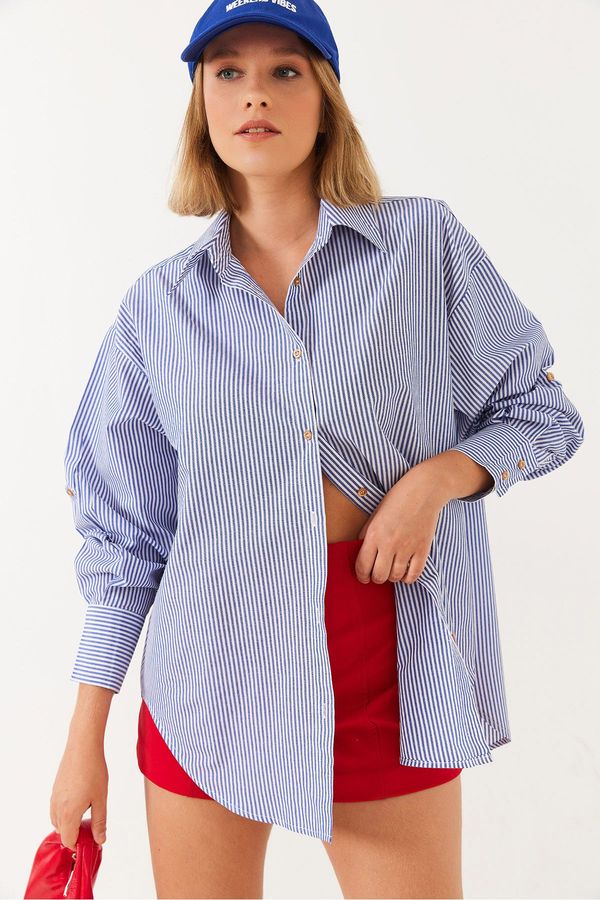 Bianco Lucci Bianco Lucci Women's Metallic Thread Striped Shirt MBMS021