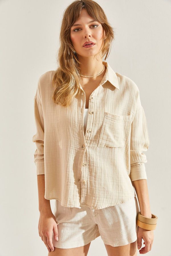 Bianco Lucci Bianco Lucci Women's Oversize Muslin Shirt with Pocket