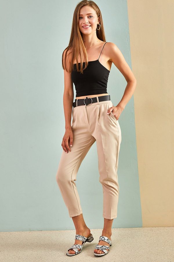 Bianco Lucci Bianco Lucci Women's Pants with Elastic Waist and Belt