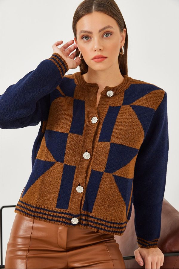 Bianco Lucci Bianco Lucci Women's Patterned Buttoned Knitwear Cardigan