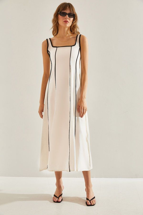 Bianco Lucci Bianco Lucci Women's Piping Detailed Lined Linen Dress