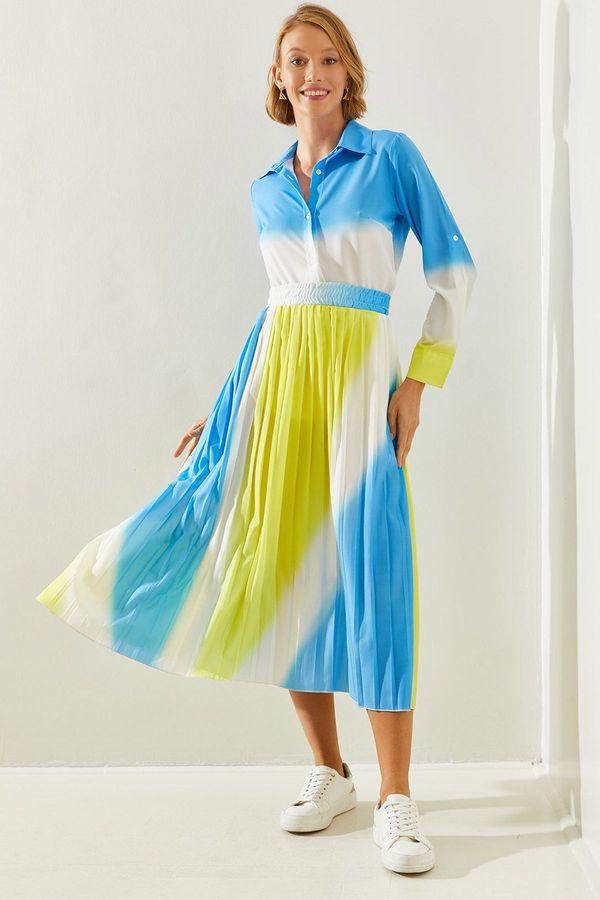 Bianco Lucci Bianco Lucci Women's Pleated Elastic Waist Skirt Shirt Top and Bottom Set 2135