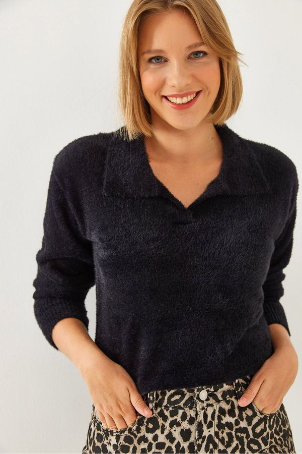 Bianco Lucci Bianco Lucci Women's Polo Collar Soft Sweater