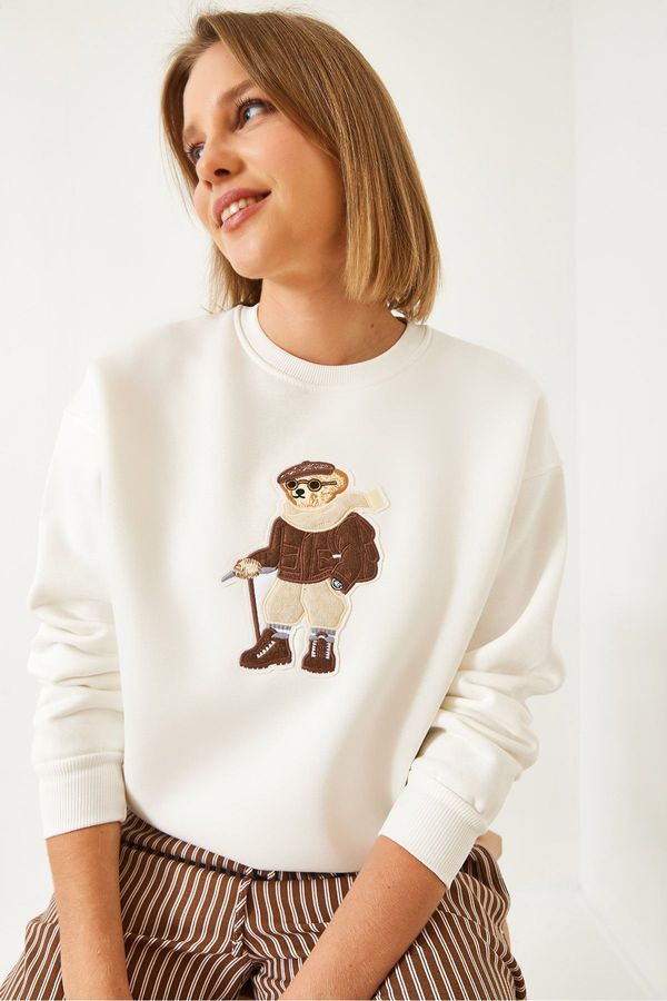 Bianco Lucci Bianco Lucci Women's Printed Three Thread Raised Sweatshirt