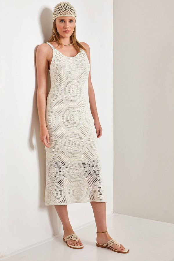 Bianco Lucci Bianco Lucci Women's Round Patterned Strappy Knitwear Dress