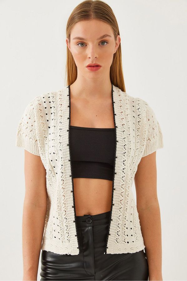 Bianco Lucci Bianco Lucci Women's Short Sleeve Openwork Knitted Cardigan