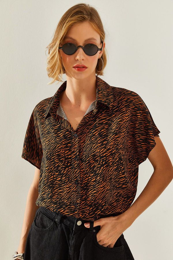 Bianco Lucci Bianco Lucci Women's Short Sleeve Patterned Viscose Shirt