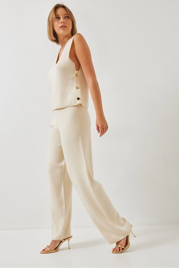 Bianco Lucci Bianco Lucci Women's Side Button Detail Knitwear Bottom Top Set