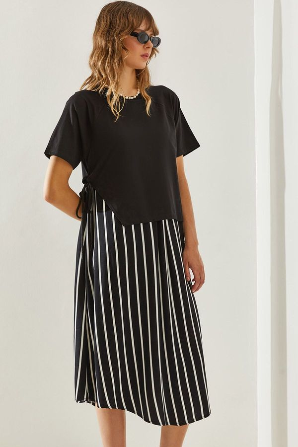 Bianco Lucci Bianco Lucci Women's Side Tie Skirt Patterned Short Sleeve Dress