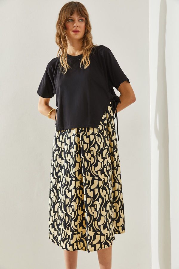 Bianco Lucci Bianco Lucci Women's Side Tie Skirt Patterned Short Sleeve Dress