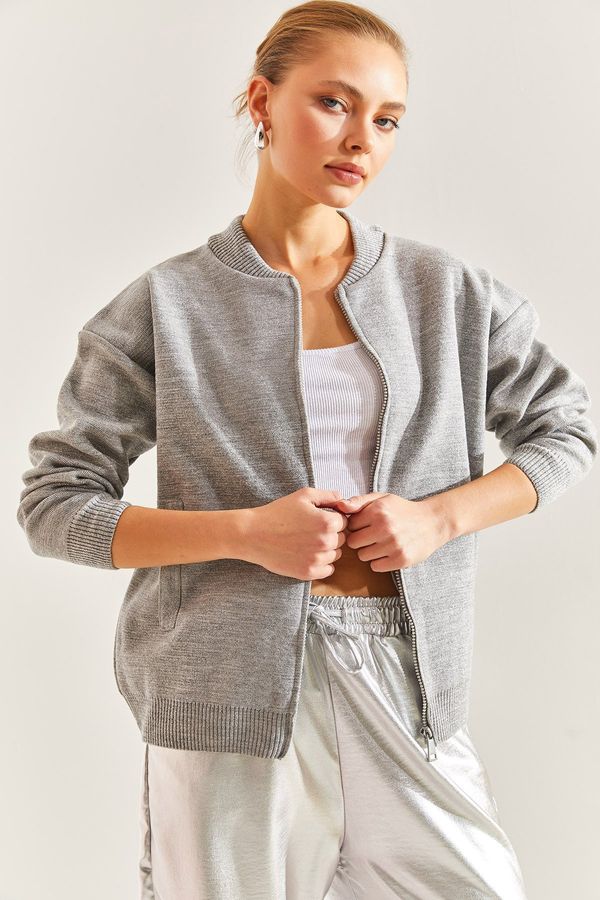 Bianco Lucci Bianco Lucci Women's Silvery Pocket Zippered Knitwear Cardigan