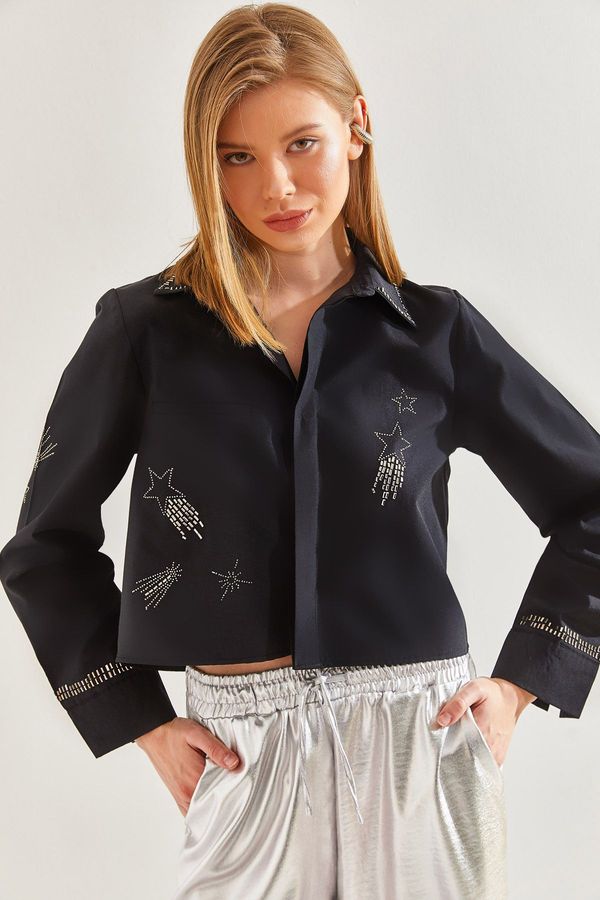 Bianco Lucci Bianco Lucci Women's Stone Embroidered Poplin Shirt