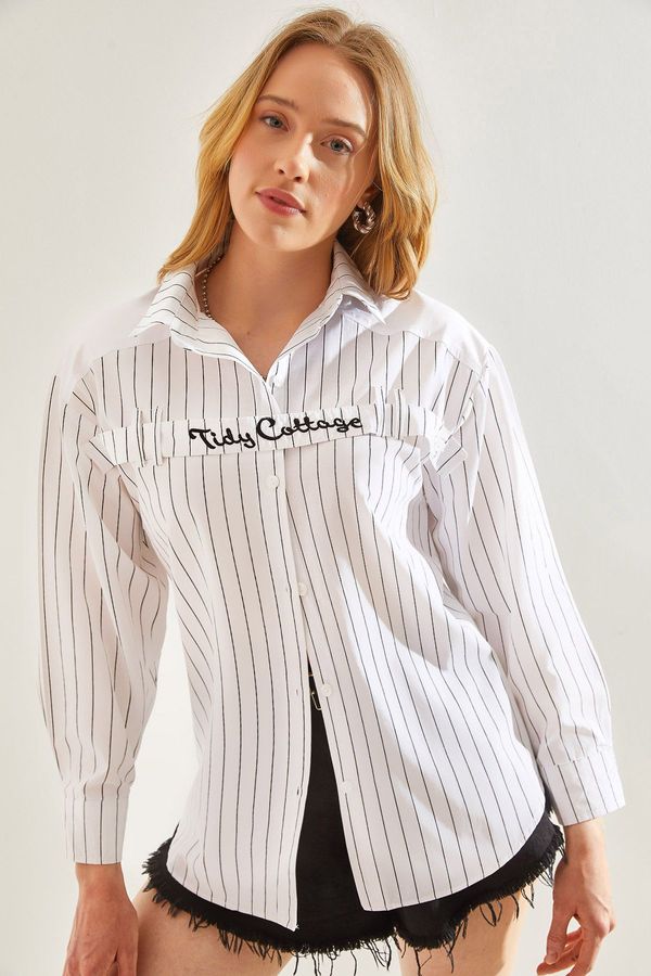 Bianco Lucci Bianco Lucci Women's Striped Back Printed Shirt