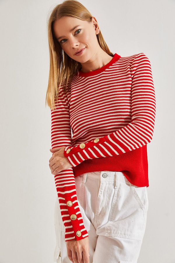 Bianco Lucci Bianco Lucci Women's Striped Knitwear Sweater with Buttons