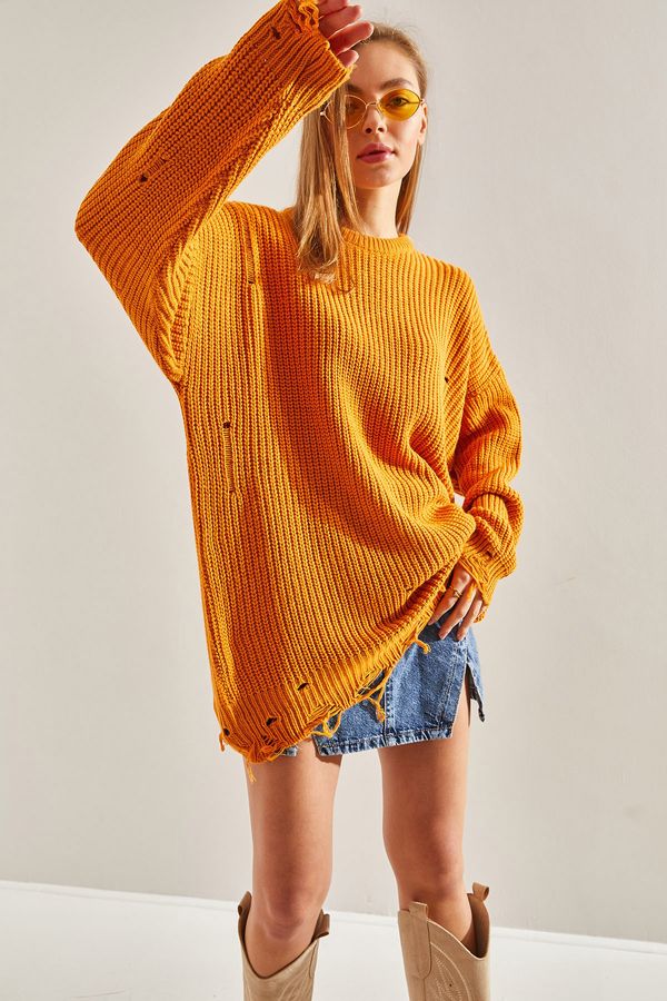 Bianco Lucci Bianco Lucci Women's Thessaloniki Knitted Openwork Detailed Oversize Knitwear Sweater