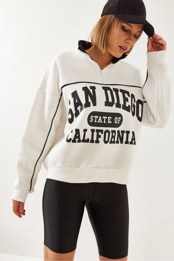 Bianco Lucci Bianco Lucci Women's Three Thread Raised Zipper Sweatshirt 6434 6025175