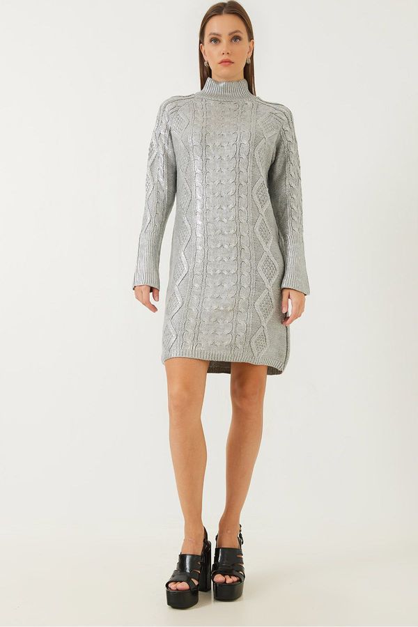 Bianco Lucci Bianco Lucci Women's Turtleneck Patterned Knitwear Dress