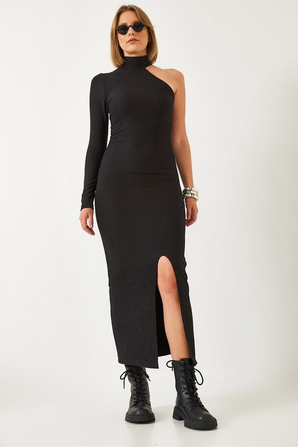 Bianco Lucci Bianco Lucci Women's Turtleneck Single Sleeve Ottoman Fabric Slit Dress 371