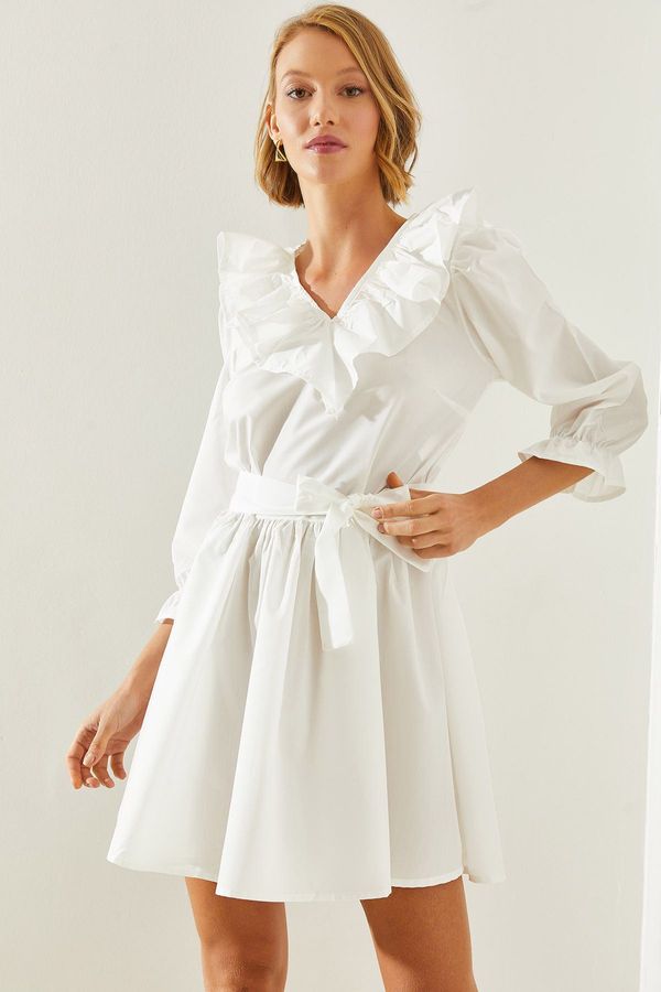 Bianco Lucci Bianco Lucci Women's V-Neck Sleeve and Collar Detailed Mini Dress 21228