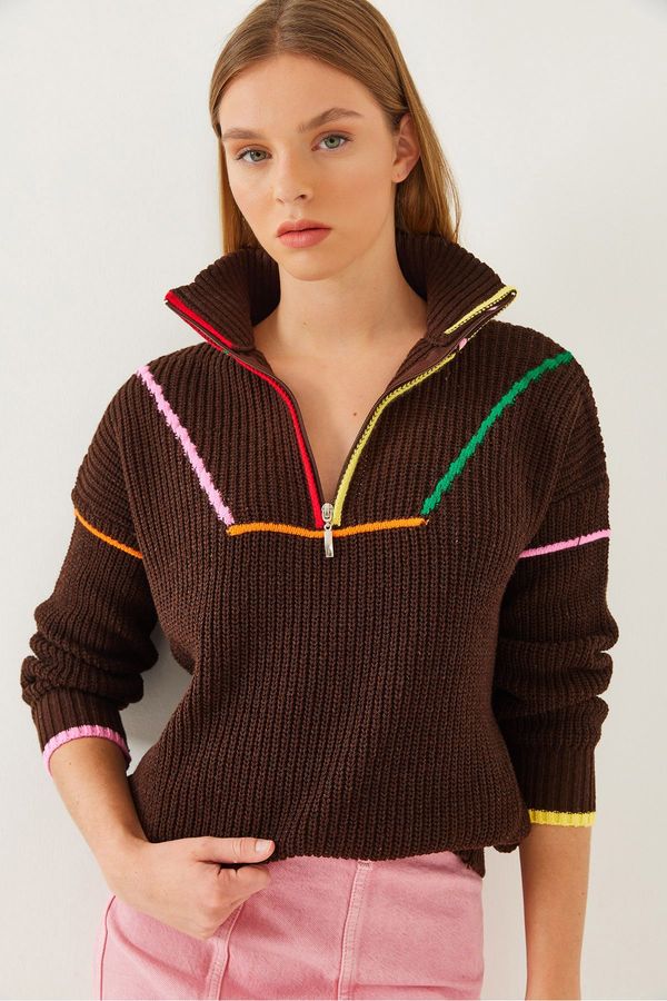 Bianco Lucci Bianco Lucci Women's Zippered Knitwear Sweater