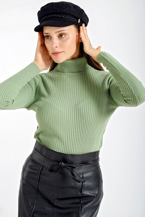 Bigdart Bigdart 10311 Women's Green Turtleneck Knitwear Sweater