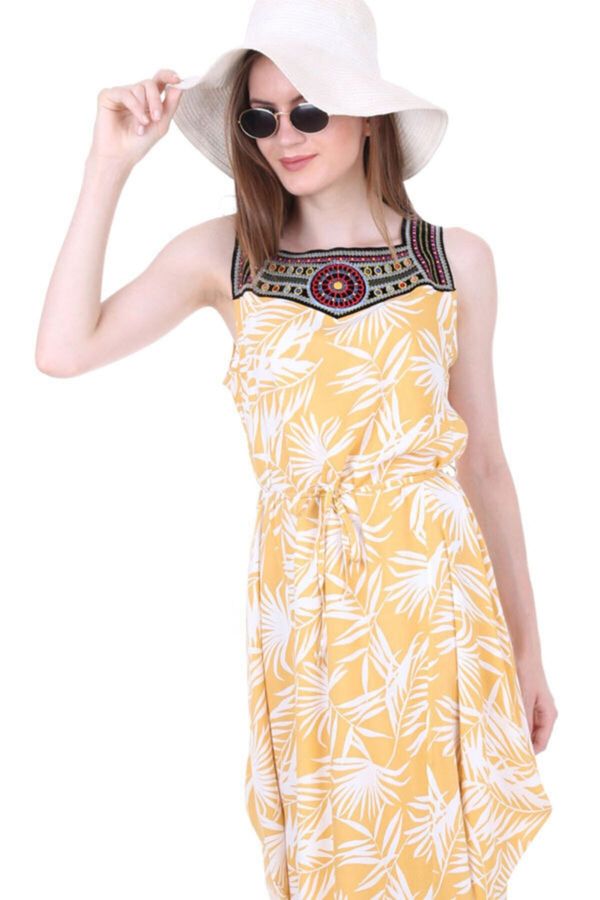 Bigdart Bigdart 1512 Embroidered Front Dress - Yellow