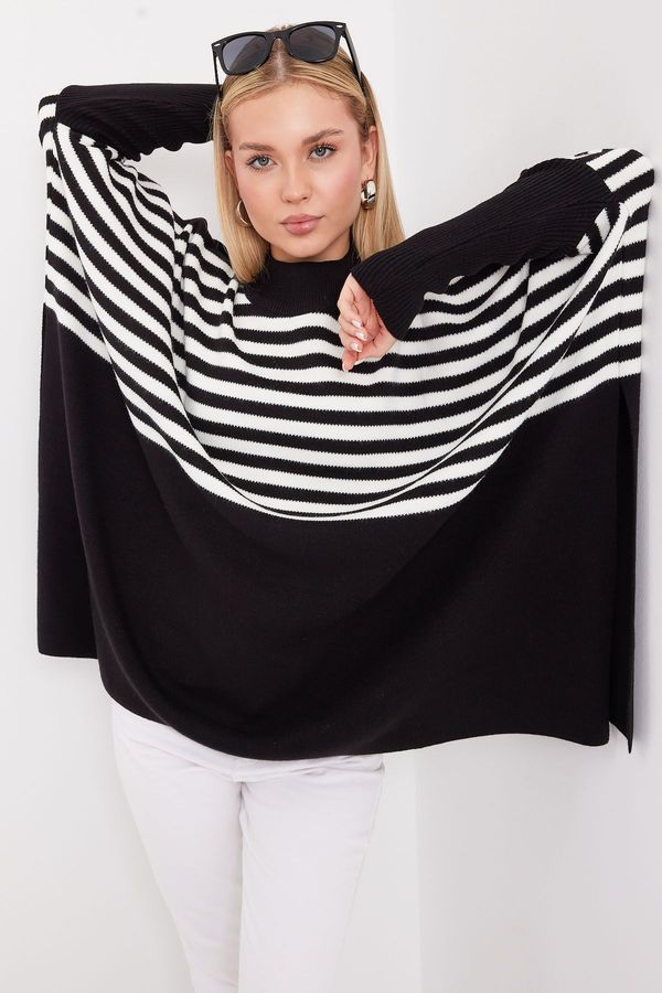 Bigdart Bigdart 15783 Slit Poncho Sweater - F. Black