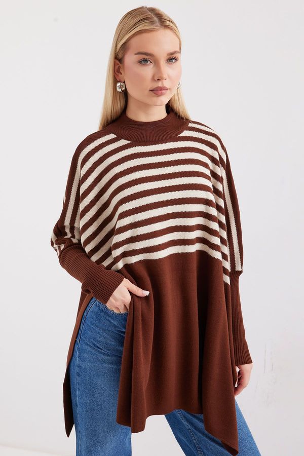 Bigdart Bigdart 15783 Slit Poncho Sweater - F.KAHVE