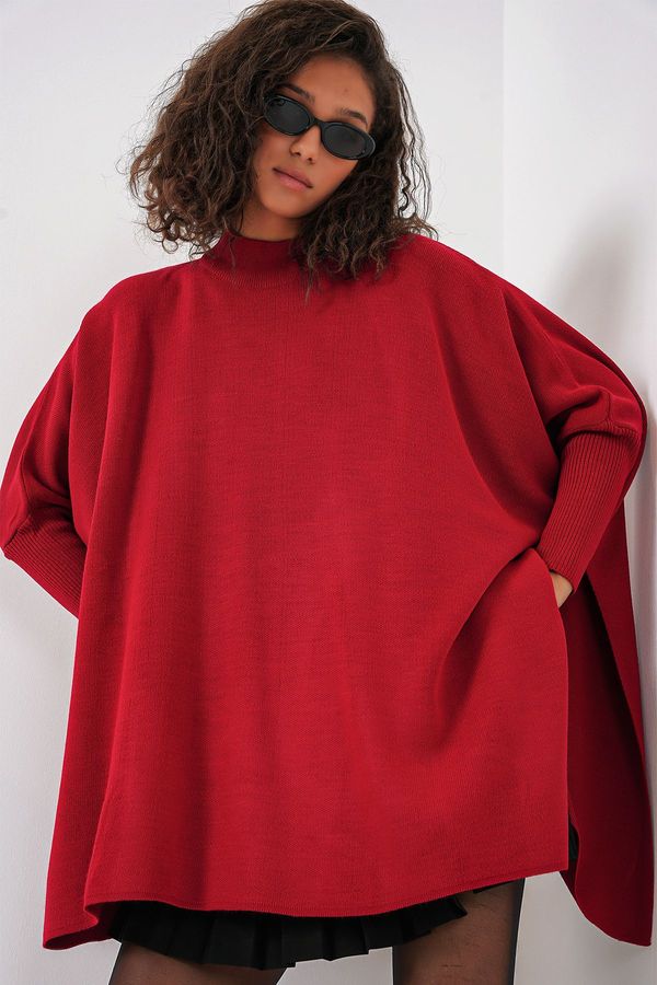 Bigdart Bigdart 15783 Slit Poncho Sweater - Red