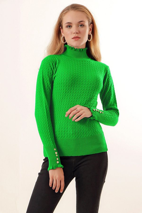 Bigdart Bigdart 15786 Buttoned Turtleneck Sweater - Blue Green