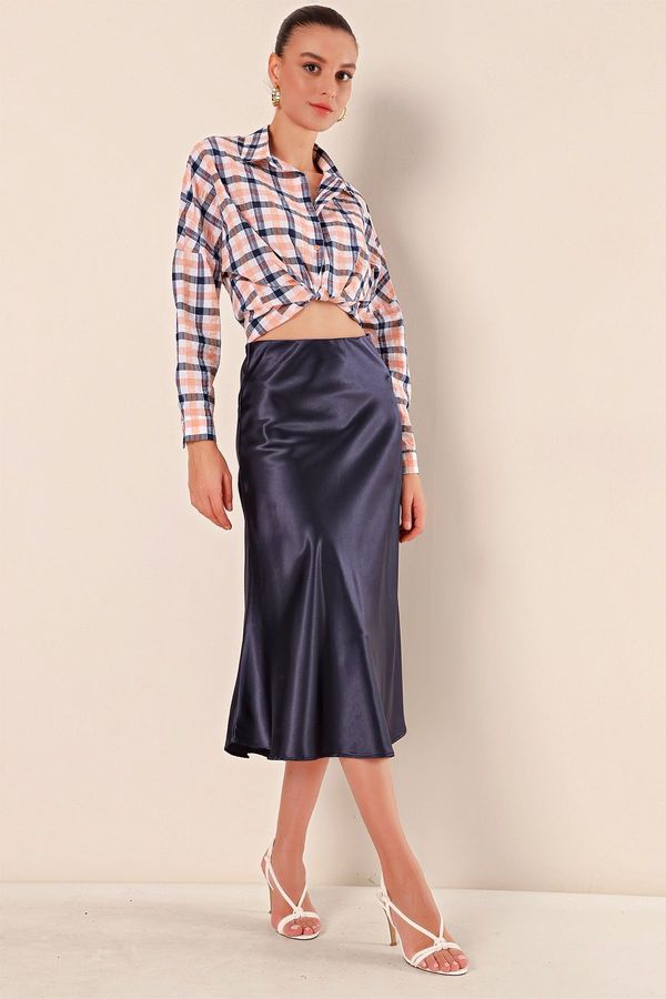 Bigdart Bigdart 15806 Satin Skirt - Navy Blue