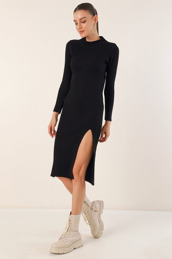 Bigdart Bigdart 15828 Slit Knitwear Dress - Black