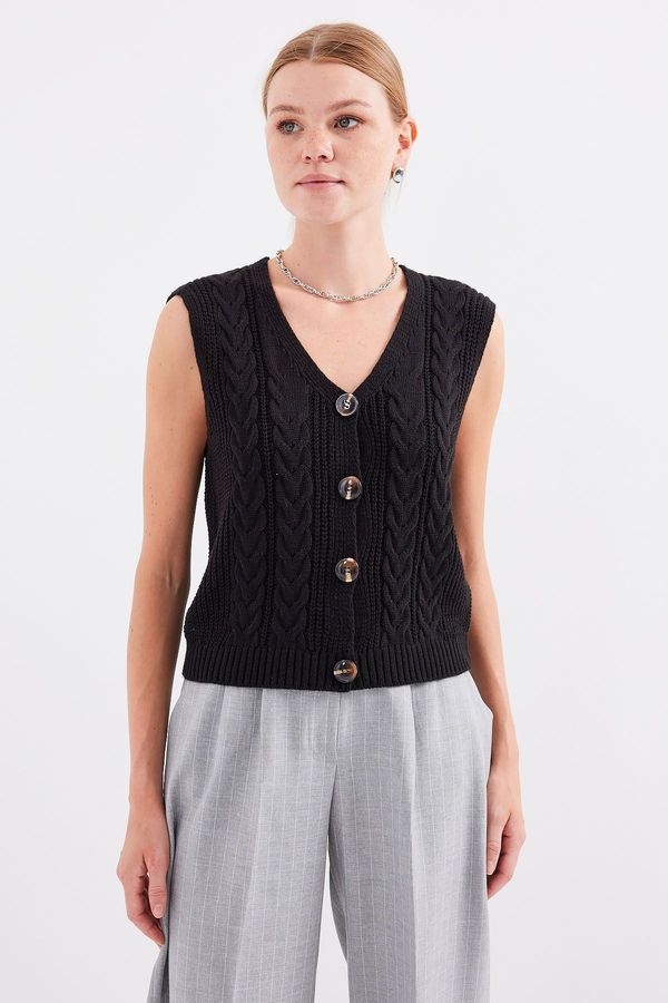 Bigdart Bigdart 15882 Buttoned Short Knitwear Vest - Black