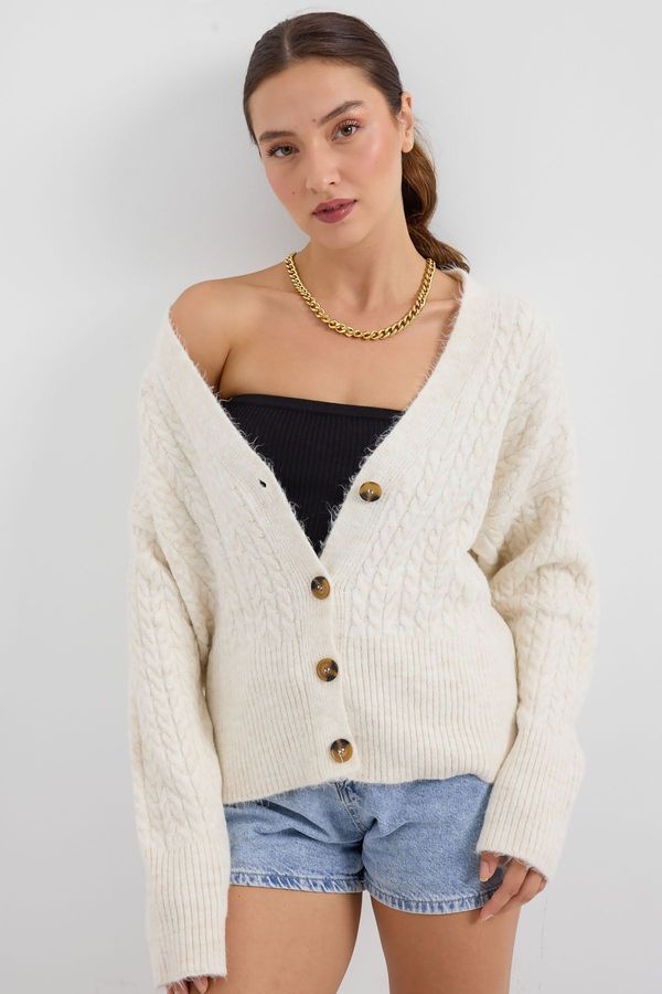 Bigdart Bigdart 15885 Knitted Oversize Sweater Cardigan - Ecru