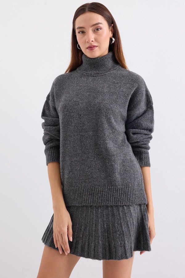Bigdart Bigdart 15891 Sweater Skirt Knitwear Two Piece Set - Anthracite